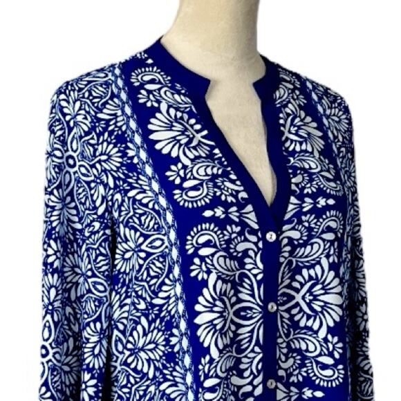 Zara Dress V-neck Button Front Long Sleeve Blue White Floral Women’s Size Small - Picture 6 of 12